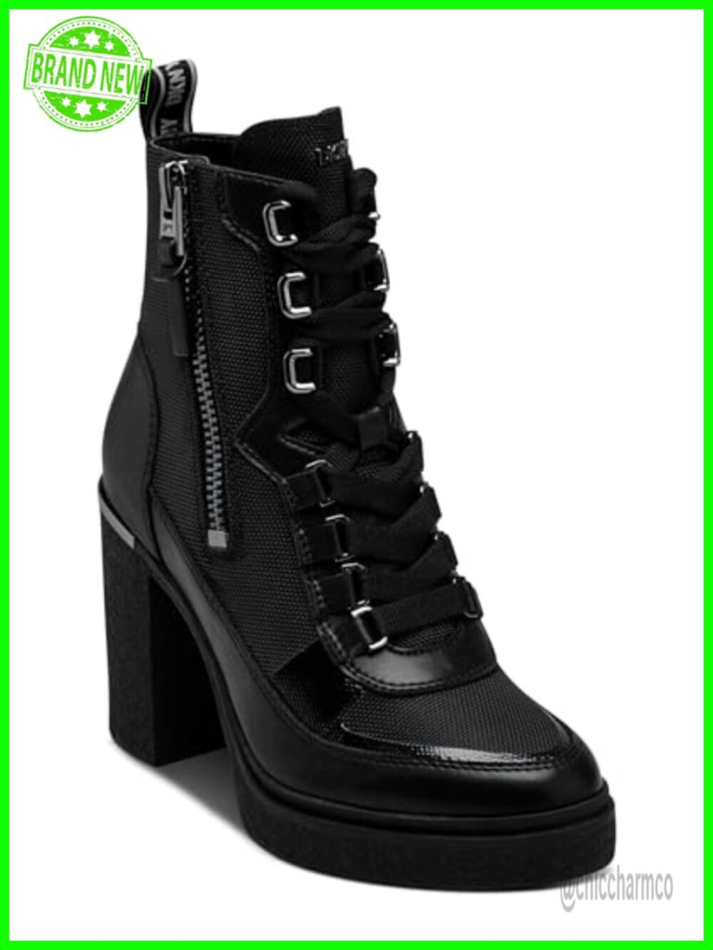 Faux Leather Platform Combat Boot Block Heel Ankle Bootie